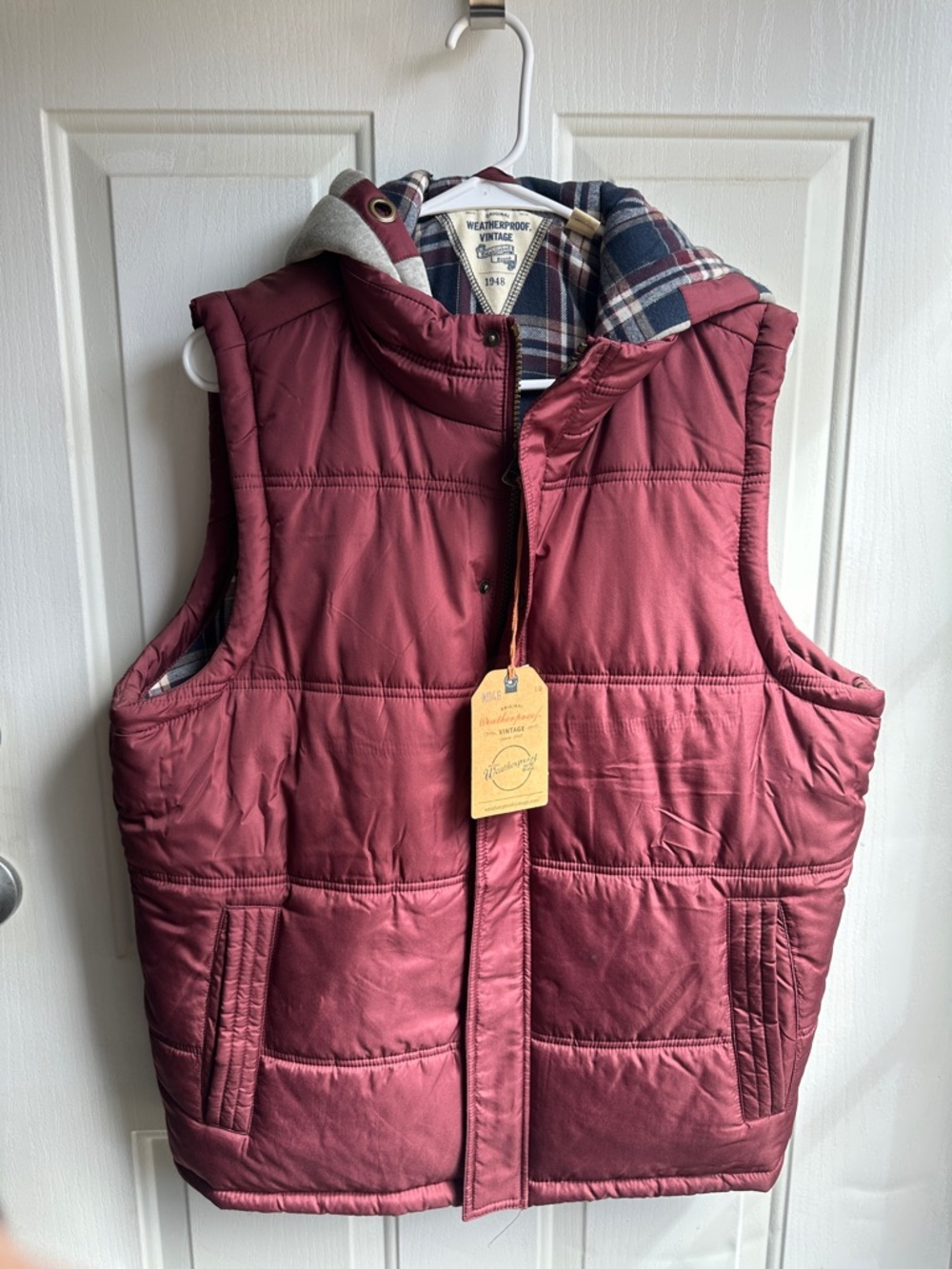 MENS | Quilted Hooded Vest - Burgundy | MEDIUM